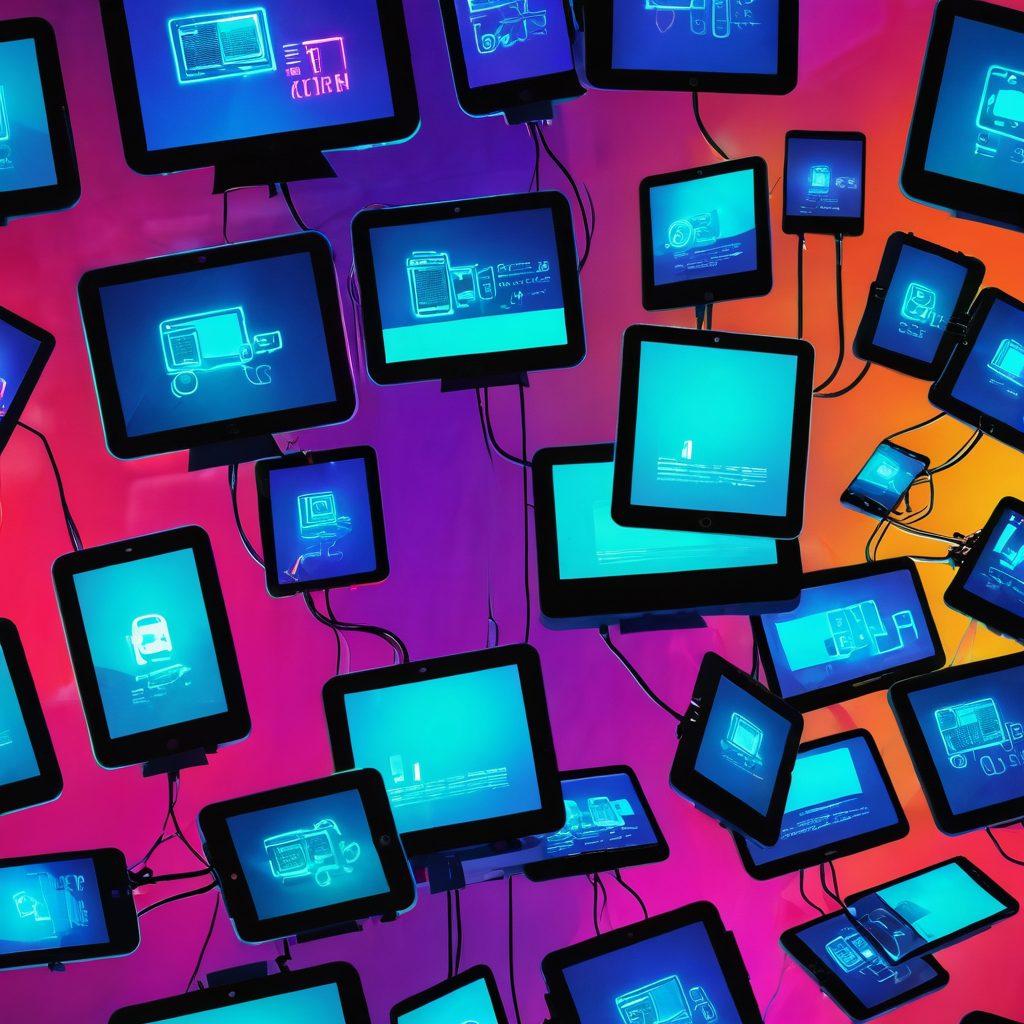 A digital landscape featuring a glowing, abstract representation of online media consumption, with silhouettes of various devices like smartphones and tablets displaying imagery related to adult content. Intertwined with keys and locks to represent privacy and accessibility in the digital age. The background pulsates with vibrant colors, symbolizing the rise of online pornography. Infuse the scene with a blend of cyberpunk and retro-futurism aesthetics. super-realistic. vibrant colors. digital art.